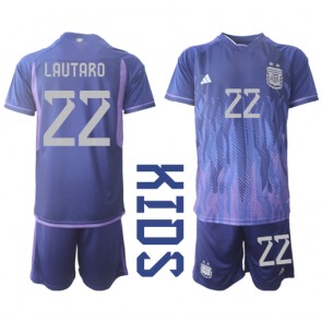Argentina Lautaro Martinez #22 Gostujuci Dres za Dječji SP 2022 Kratak Rukavima (+ kratke hlače)